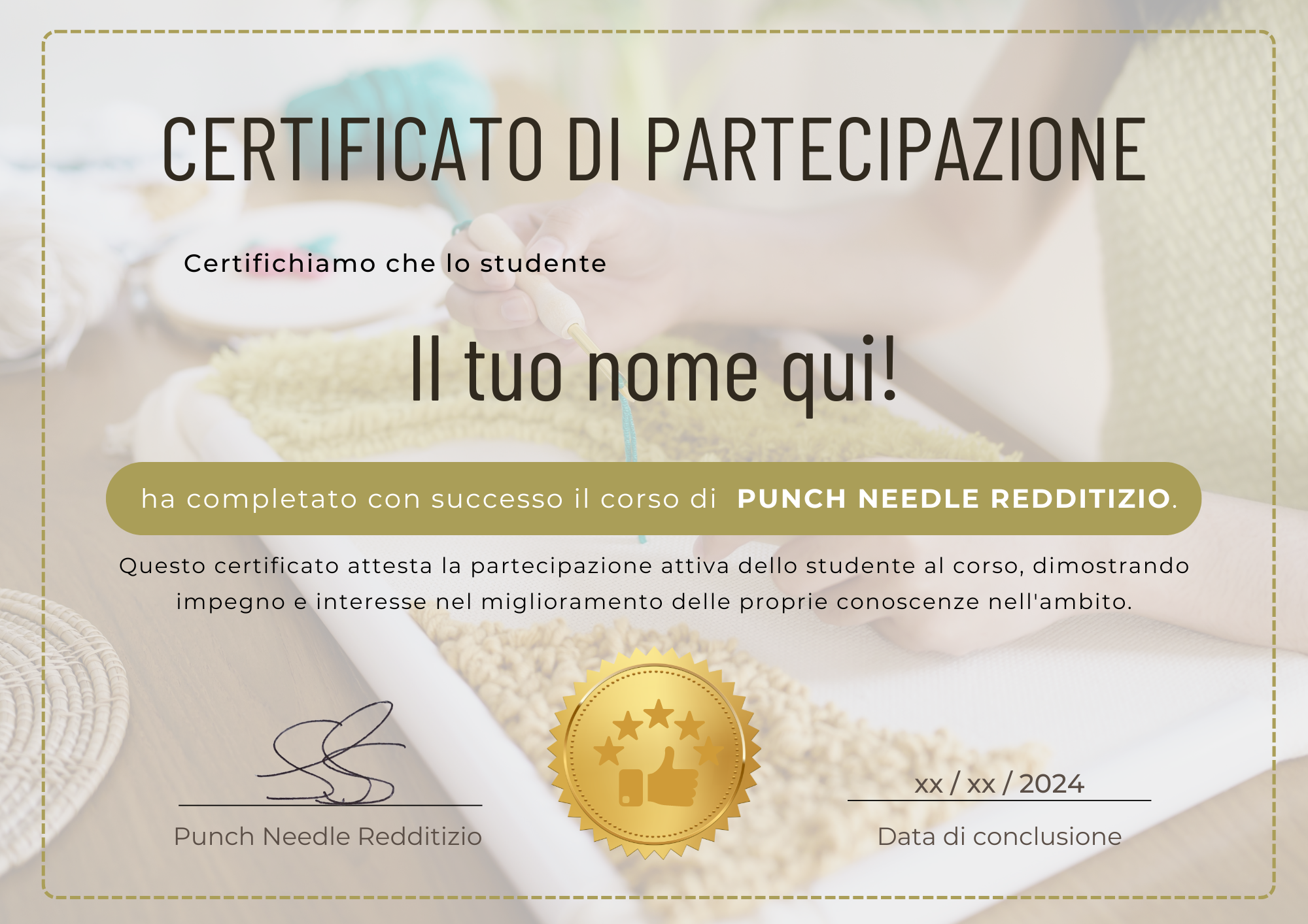 Certificato di Partecipazione - Punch Needle Redditizio